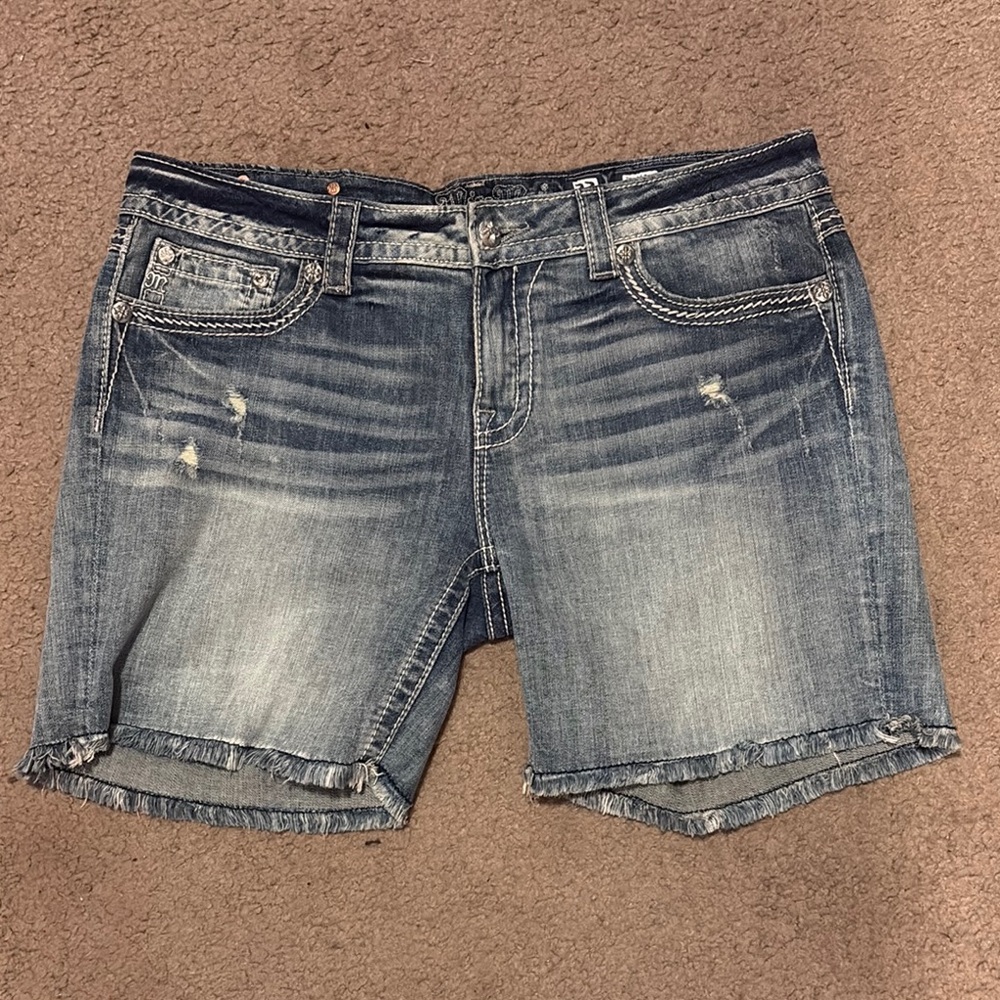 Miss Me Distressed Blue Jean Shorts